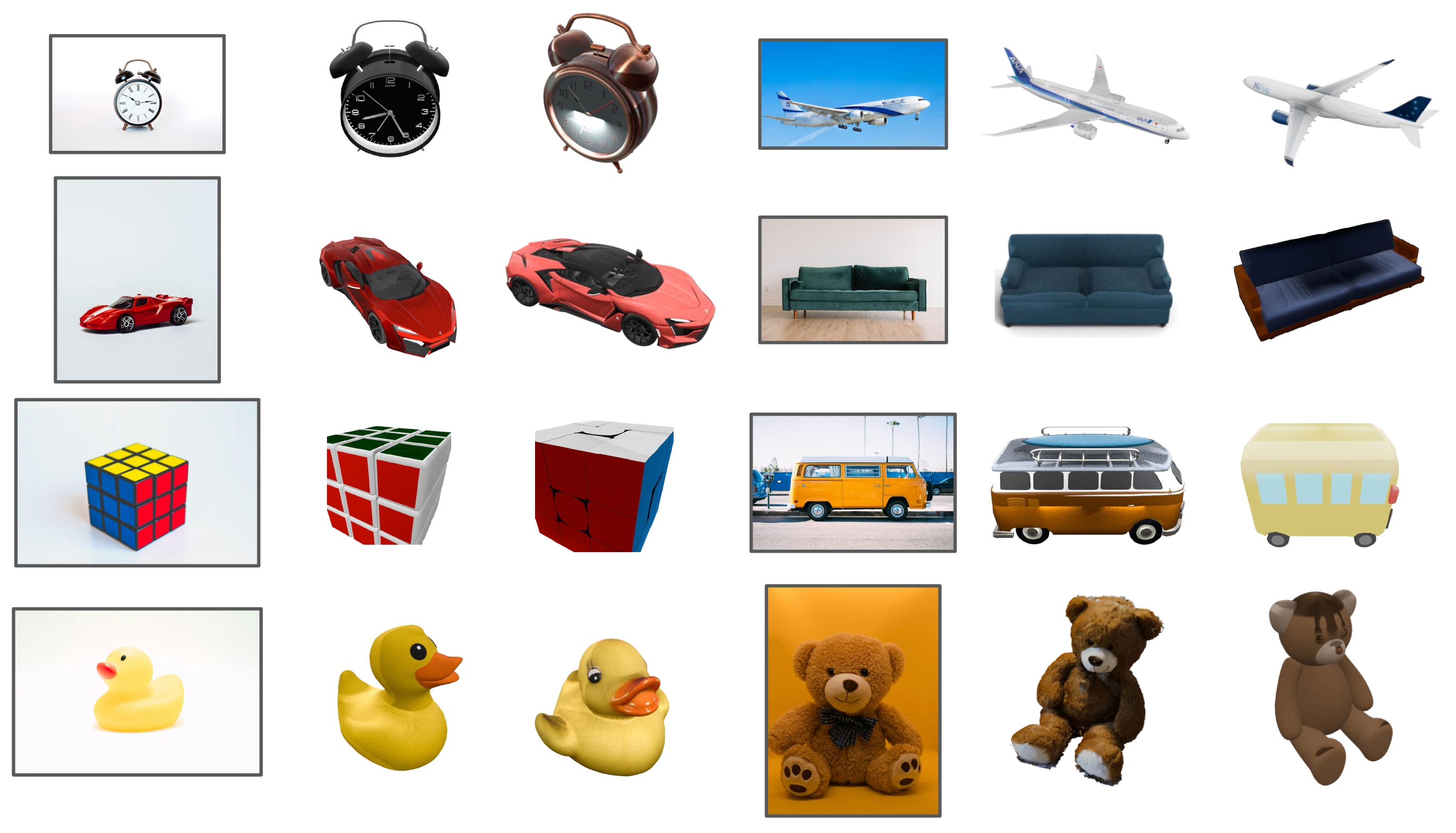 Qualitative results of Image-to-3D retrieval on Objaverse-LVIS dataset.